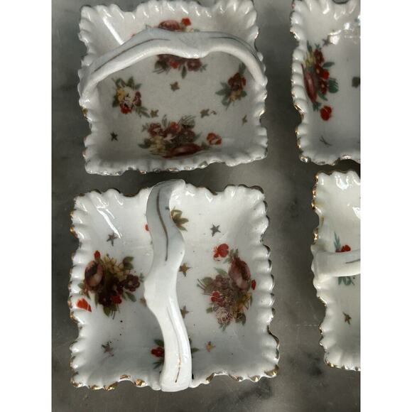 (12) Vintage Porcelain Nut Baskets Salt Bowls Japan Arbaugh’s 1930s Flowers Box - Picture 11 of 16